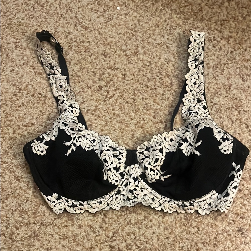 Unlined Elegant Sexy Black and White Lace Bra